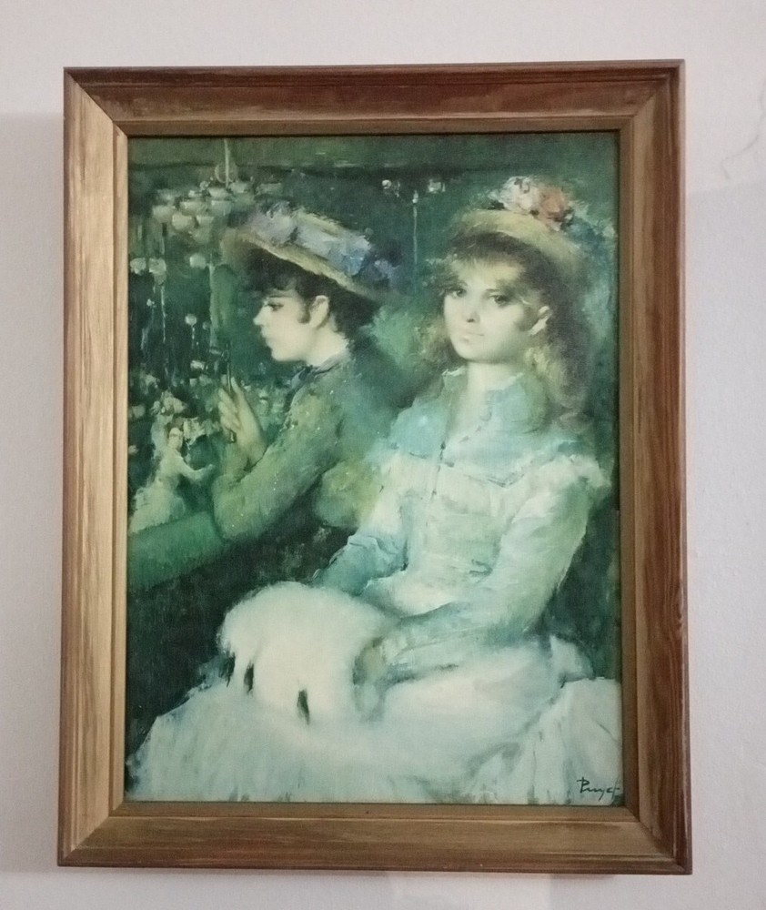 Vintage Original Oil Painting Signed Puyet Women Dress In The Casino 21 X 27 In.