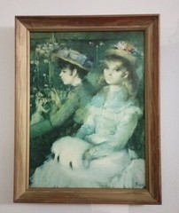 Vintage Original Oil Painting Signed Puyet Women Dress In The Casino 21 X 27 In.