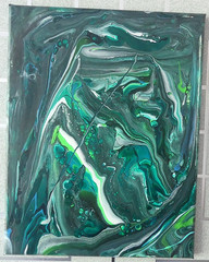 Original Acrylic Pour Painting 11×14 Green White Abstract Modern Wall Art
