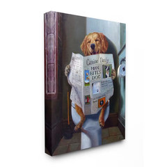 16 In. X 20 In. „Dog Reading the Newspaper on Toilet Funny Painting“ by Artist L