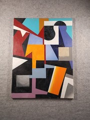 Original Vintage Modern Geometric 70s – 90s Acrylic Painting on Canvas 18×24″