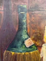 Still Life With Candelabrum, Wine, And Apples, Oil Painting Signed Holm 49X39Cm