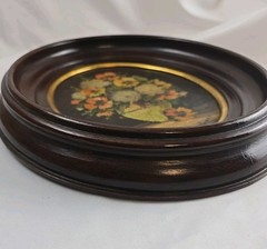 Vtg Original Oil Painting Floral Still Life Oval Deep Wood Frame 12×14 Moody