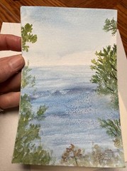 Orig. Miniature Watercolor Italy Mediterranean Blue Trail Cinque Terre PJ TELLER