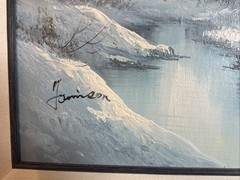 Beverly Jamison Carrick Original Oil Painting Winter Landscape 17×29 Framed Art