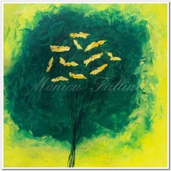 Yellow Poppies on green painting on canvas original by artist 20in x 20in