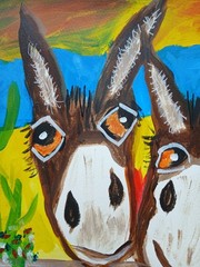 Expressionism/Impressionism 11×14 Desert Donkeys One of a Kind Colorful Painting