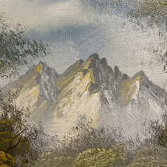 Vintage ORIGINAL Oil Painting MOUNTAINS STREAM LAKE TREES 17 X 13 INCHES