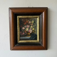 Rustic Flowery Still Life Oil Painting „Flower Vase“ Traditional Small Art