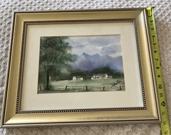 Watercolor painting Framed Signed Hecton. Homestead Theme, Excellent Condition