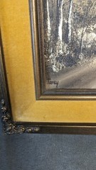 Acrylic On Canvas Painting Path Through Woods Signed Velvet And Wood Frame