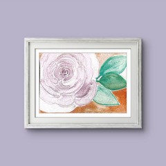 Single Pastel Pink Rose Bloom Vibrant Watercolor Impressionist 5×7 Painting.
