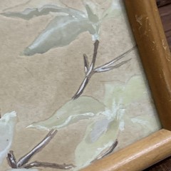 Japanese Original Watercolor Signed Flowers W/ Bamboo Frame 10″ X 13.75″