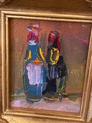 Mini Framed Wine Bottle/ Wine Glass Art 4 x 3 1/2″- Hand Painted- Set of Six