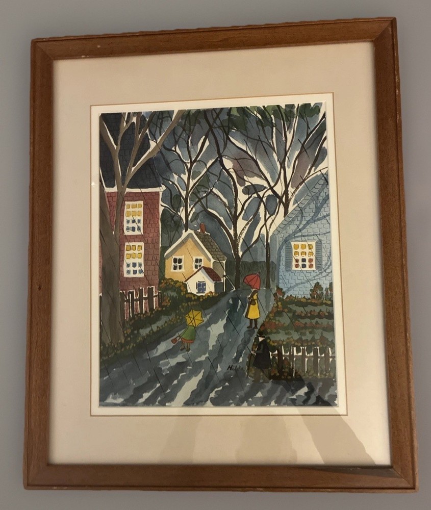 Original Signed HILDA KAIHLANEN- Massachusetts Folk Art Watercolor Framed/Matted