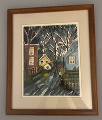 Original Signed HILDA KAIHLANEN- Massachusetts Folk Art Watercolor Framed/Matted