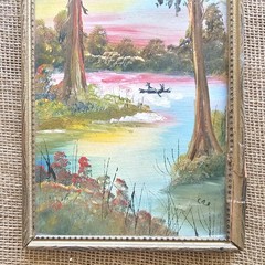1939 Nu Artists Oil Painting C Antone Oehler Iowa Lakeview 14″x7″