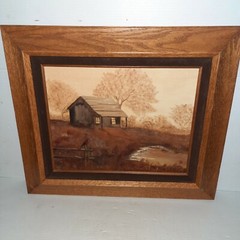 Vintage Country Cabin Homestead Oil Painting on Canvas Wall Art
