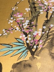 Asian Watercolor on Silk Paper Vintage Oriental Painting, Landscape & Boys