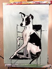 Original Abstract Expressionism 12×16 Dog in Chair Handmade Signed Fine Art 341