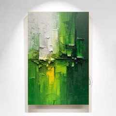Minimalist Handmade Green And White Thick Abstract Oil Painting On Canvas Decor