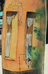 Large HAND-PAINTED GOURD Art Painting CAFE Bicycle APARTMENTS Tree FLOWERS 32.5″