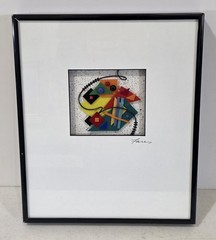 1980s Post-modern Abstract Acrylic Art Framed Signed Farr Geometric…