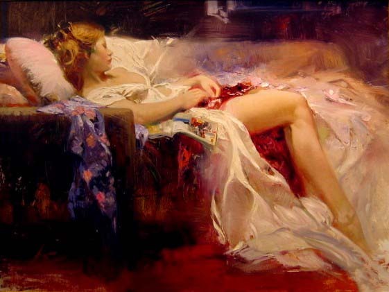 Oil painting female portrait sweet-repose girl sleeping on sofa Hand painted art