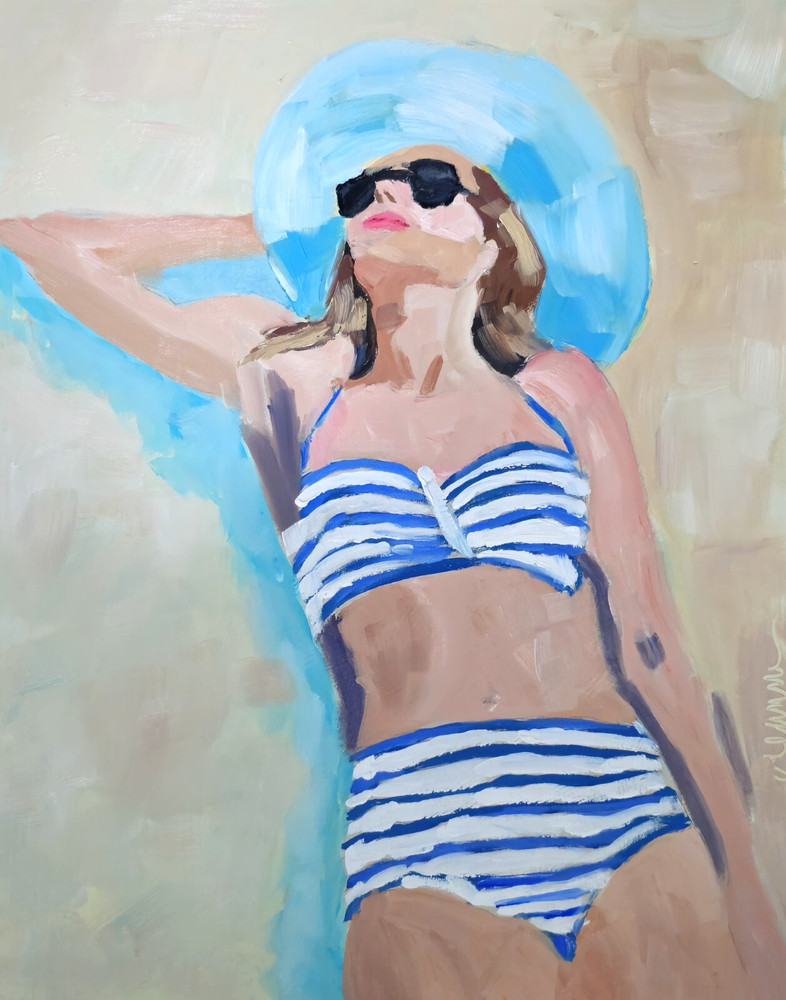 Woman On Beach Original Oil Painting Shore Beach House Ocean Impressionist Pasto