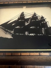 C & A Richard’s Old Iron Side 6 Ship Reverse Painted Glass Silhouette Rare HTF