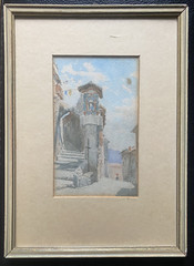 WATERCOLOR CIRCA 1860 SOUTHERN STREET WAYSIDE SHRINE LANE SIGNED MARIOTT ANTIQUE