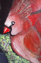 Cardinals Snugglin‘ in the Winter, Acrylic on Granite w/Base, Shaped like Va.
