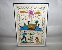 OOAK 1960 Folk Art Painting hndmd Paper 24″ Frmd Organic Farm HOT PEPPERS