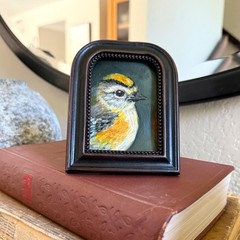 Original Oil Painting Bird | Framed Miniature | OOAK ACEO | Julian Goldcrest