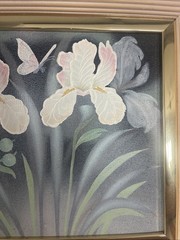 Iris & Butterfly Painting Oil On Canvas Signed Langley Original Art 11×13” MCM
