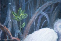 Stunning Florida Oil Painting of Egret Among the Mangroves Trees Signed 14×11″