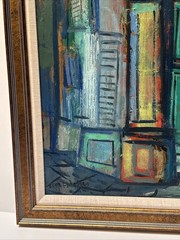 MID CENTURY CUBIST PAINTING REMO FARRUGGIO ABSTRACT CAFE URBAN ANTIQUE FAMOUS