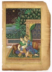 Indian Painting Of Mughal Emperor And Empress Love Scene On Paper 6.5×9.5 Inches