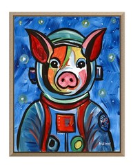 Atherton 11×14 Original Abstract farm Acrylic Painting „Cosmo PIG“ hand signed