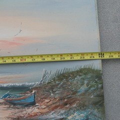 Seascape Shoreline Oil Painting Two Boats on Canvas 24×20 signed by H. Gailey