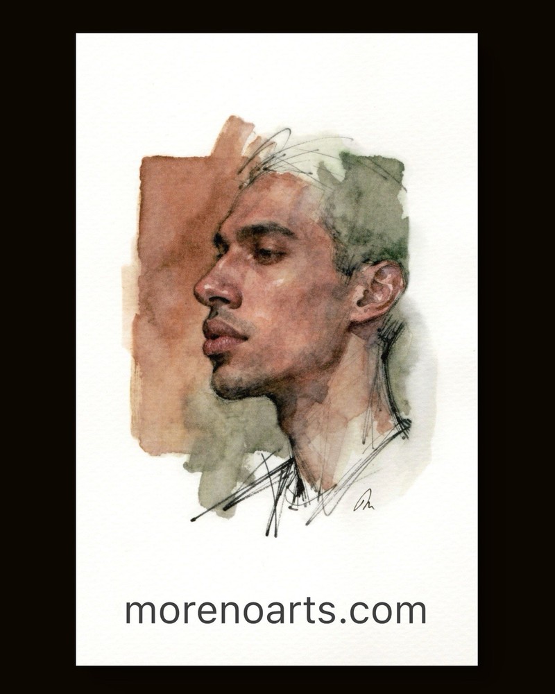 Original Watercolor Painting Classical Male Figure Book Page 5.5 × 8.5 inches)