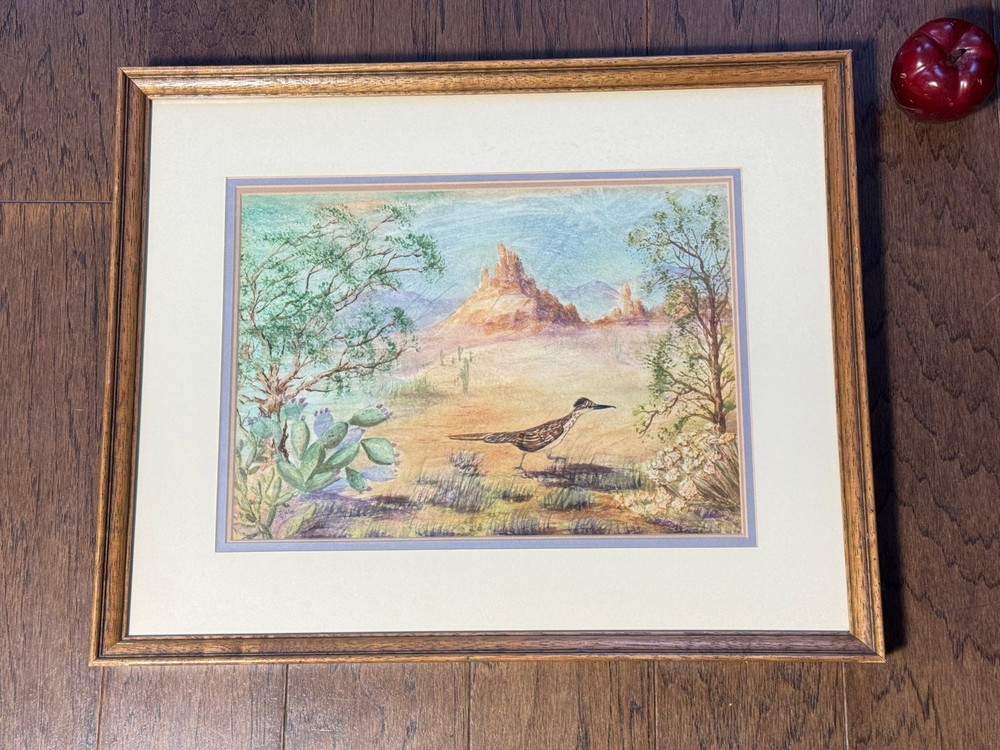 Vintage Watercolor Painting Road Runner Southwest Desert Cactus Landscape S Witt