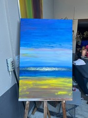 Canola Field, Seaside2 120×80 Abstract Landscape Pasty Original Oil Painting Blue Yellow