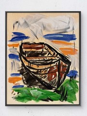 Original Rowboat Expressionist Art 11×14 Signed Acrylic Canvas Painting