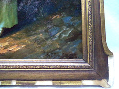 Antique Oil Painting In Gilt Gesso Frame Shepherdess In Forest Signed GEBAUER 33