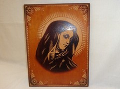 Virgin Mary Vtg Wood Block Picture Our Lady Christian Icon Religion Painting