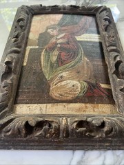 Spanish Colonial Old Master Annunciation Virgin Oil on Board, Framed Painting