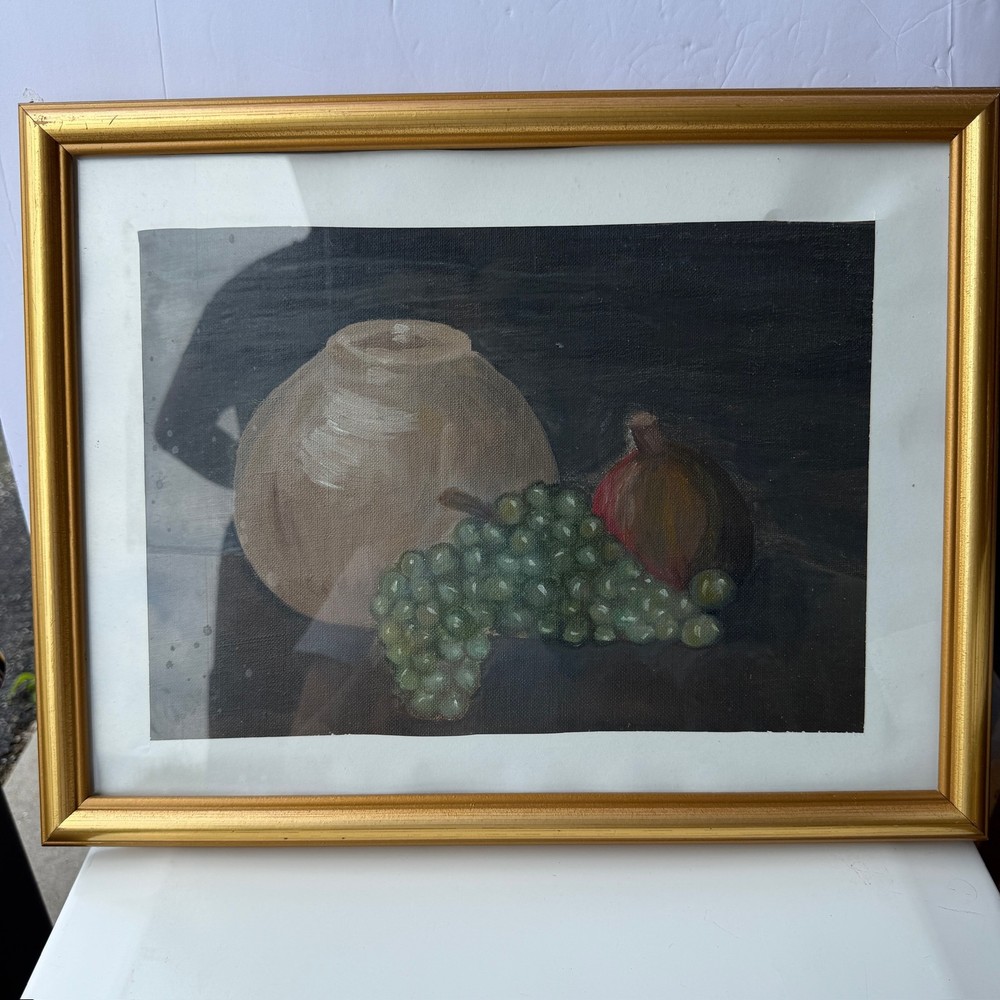 Still Life Fruit & Pottery Framed Art Print Gold Tone Frame Storage Location B-9