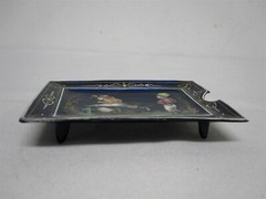 ANTIQUE ENAMEL ON COPPER EQUESTRIAN JOCKEYS JUMPING FENCE ~COBALT BLUE H/PAINTED