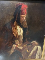 Orientale mit Fes und Bart, Oel auf Malkarton, arabisch,